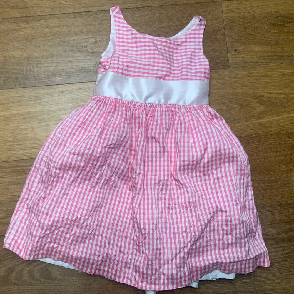 Janie and Jack Pink Gingham Dress With Bow Size 6